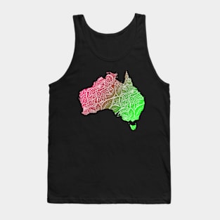 Colorful mandala art map of Australia with text in pink and green Tank Top